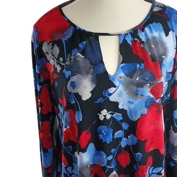 The Limited Womens Size S Multicolor Floral Long Sleeve Blouse Top Keyhole - Picture 3 of 7